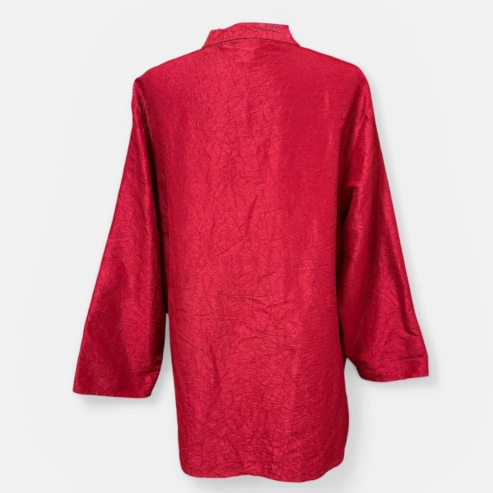 Eileen Fisher Silk Blouse Size 1X Red Mandarin Collar Frog Button Tunic Top - Picture 4 of 8